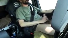 Str8 French trucker jerks his cock while driving