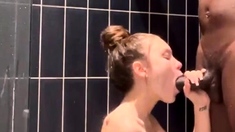 Petite Slut Sucks BBC in Shower