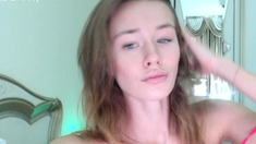 Amateur young brunette enjoys dildo on solo masturbation