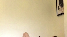 Amateur brunette double toying on webcam