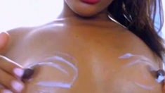 Ebony Amateur Plays with Her Hairy Pussy on Webcam