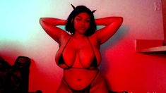 Hot babe with big boobs playing with her lactating boobs