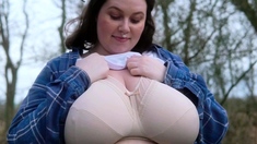 Beautiful Brunette Big Boobs Rides Fake Cock