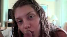 Big tit brunette MILF sucks and tit fucks a big cock