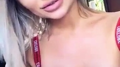 Sexy Blonde Babe With Big Boobs Strips Bra