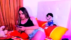 Big Tits Tranny Jerking Her Big Hard Cock