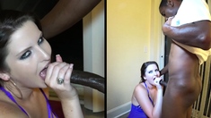 Interracial blowjob for brunette sucking big black cock