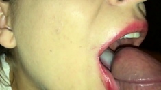 Homemade cum on tongue and swallow