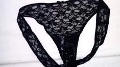 Huge load of cum on my sister's dirty panties (18 spurts)
