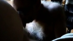 Hairy grandpa swallows other grandpa